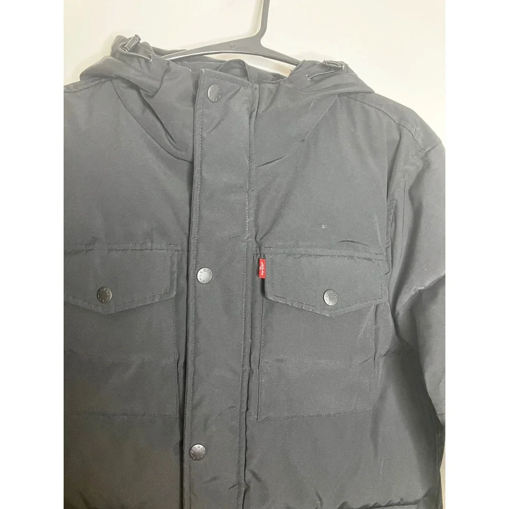 Levi's Hooded Parka Jacket Mens Medium Black Good Arctic Cloth Quilted Puffer